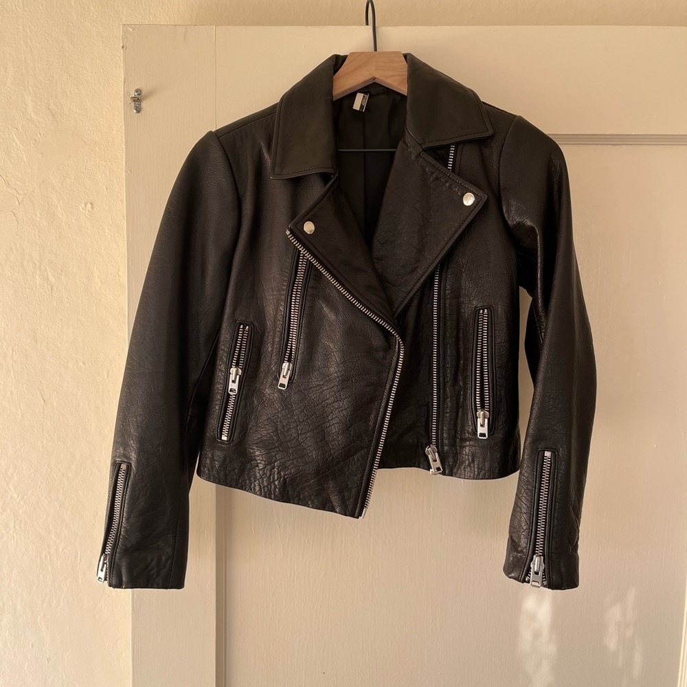 Topshop cropped leather jacket